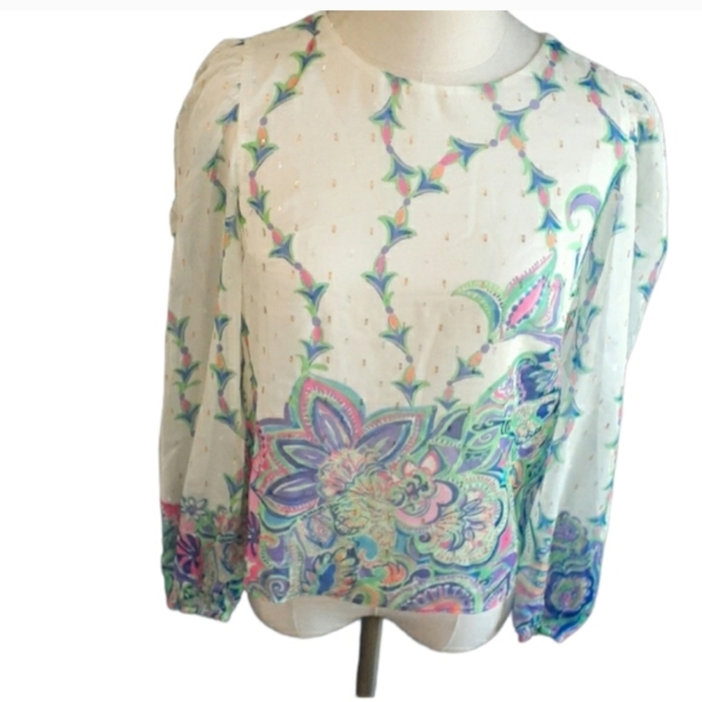 Lilly pulitzer women's sheer ivory off white pullover floral  blouse siz… - Picture 17 of 17